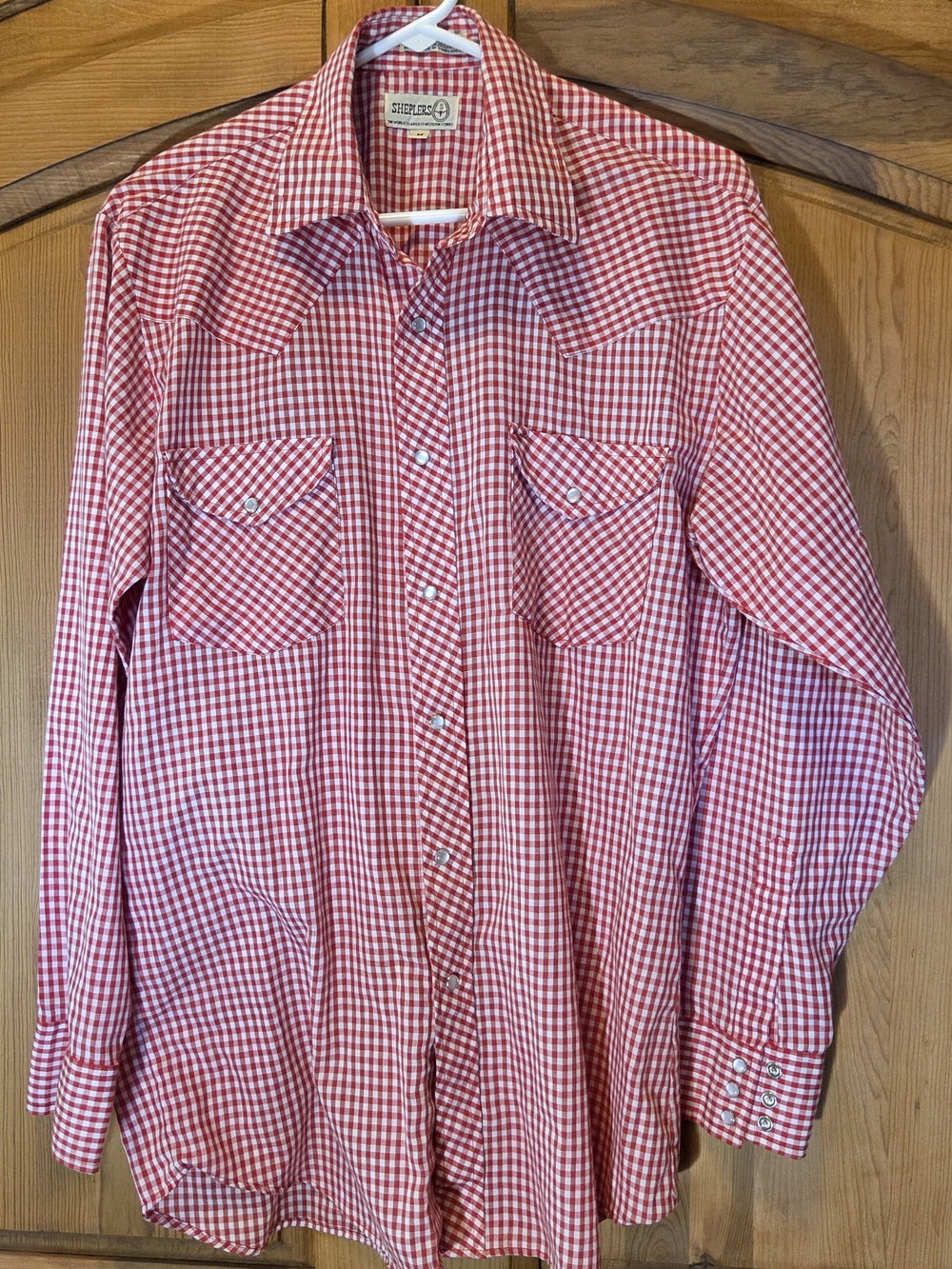 Vintage Men's Sheplers Western Fit Pearl Snap Long Sleeve Red Check Cowboy Sz M